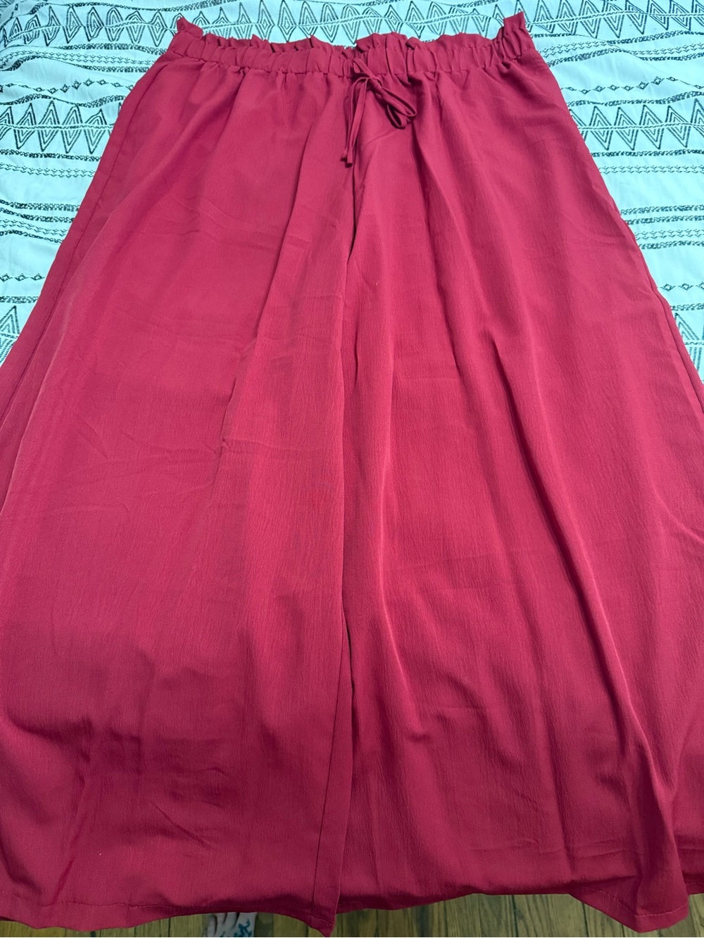 Womens Drawstring Wide Leg Pants - Burgundy
